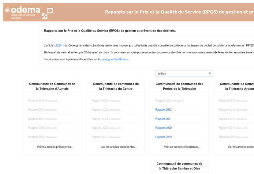 Capture d'écran du datahub