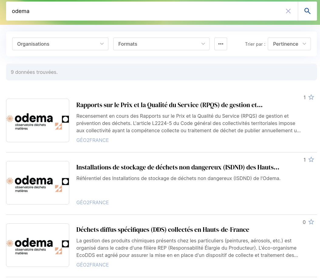 Capture d'écran du datahub